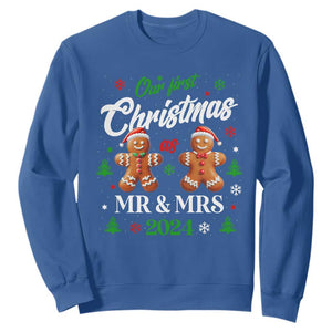 Our First Christmas As Mr Mrs 2024 Sweatshirt Cute Gingerbread Couple TS09 Royal Blue Print Your Wear