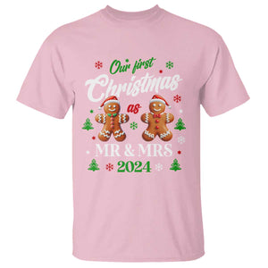 Our First Christmas As Mr Mrs 2024 T Shirt Cute Gingerbread Couple TS09 Light Pink Print Your Wear