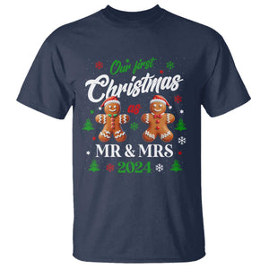 Our First Christmas As Mr Mrs 2024 T Shirt Cute Gingerbread Couple TS09 Navy Print Your Wear