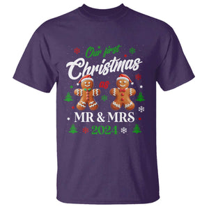 Our First Christmas As Mr Mrs 2024 T Shirt Cute Gingerbread Couple TS09 Purple Print Your Wear