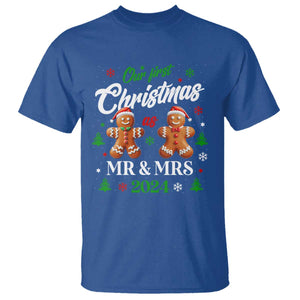 Our First Christmas As Mr Mrs 2024 T Shirt Cute Gingerbread Couple TS09 Royal Blue Print Your Wear