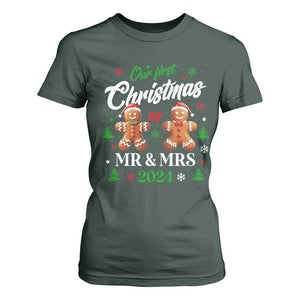 Our First Christmas As Mr Mrs 2024 T Shirt For Women Cute Gingerbread Couple TS09 Dark Forest Green Print Your Wear