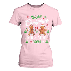 Our First Christmas As Mr Mrs 2024 T Shirt For Women Cute Gingerbread Couple TS09 Light Pink Print Your Wear