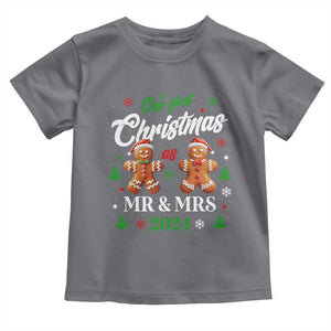 Our First Christmas As Mr Mrs 2024 Toddler T Shirt Cute Gingerbread Couple TS09 Charcoal Print Your Wear