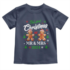 Our First Christmas As Mr Mrs 2024 Toddler T Shirt Cute Gingerbread Couple TS09 Navy Print Your Wear