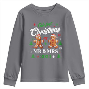 Our First Christmas As Mr Mrs 2024 Youth Sweatshirt Cute Gingerbread Couple TS09 Charcoal Print Your Wear