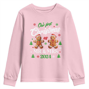 Our First Christmas As Mr Mrs 2024 Youth Sweatshirt Cute Gingerbread Couple TS09 Light Pink Print Your Wear
