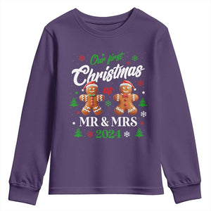 Our First Christmas As Mr Mrs 2024 Youth Sweatshirt Cute Gingerbread Couple TS09 Purple Print Your Wear