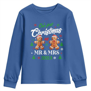 Our First Christmas As Mr Mrs 2024 Youth Sweatshirt Cute Gingerbread Couple TS09 Royal Blue Print Your Wear