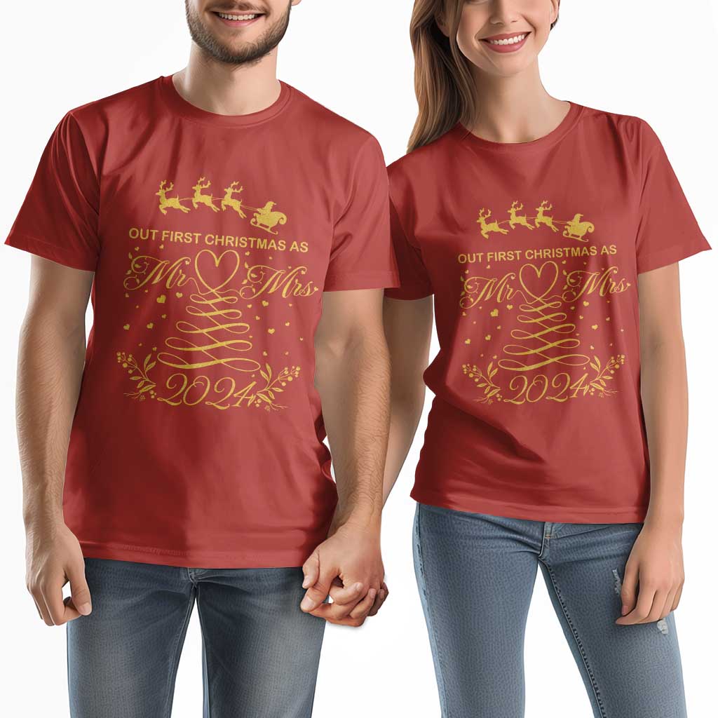 Our First Christmas As Mr Mrs 2024 Matching Couple Couple Matching T Shirt TS09 Red Print Your Wear