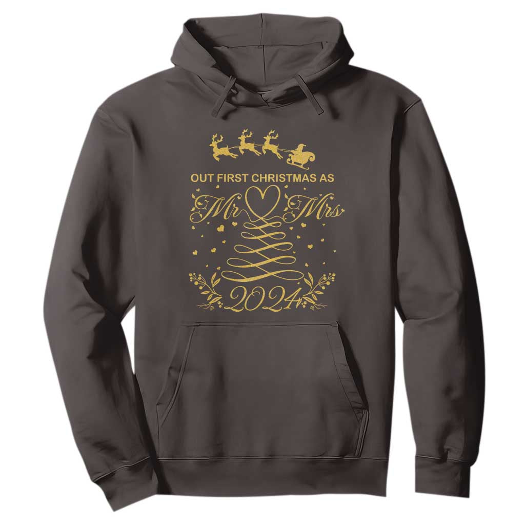 Our First Christmas As Mr Mrs 2024 Matching Couple Hoodie TS09 Dark Chocolate Print Your Wear