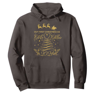 Our First Christmas As Mr Mrs 2024 Matching Couple Hoodie TS09 Dark Chocolate Print Your Wear
