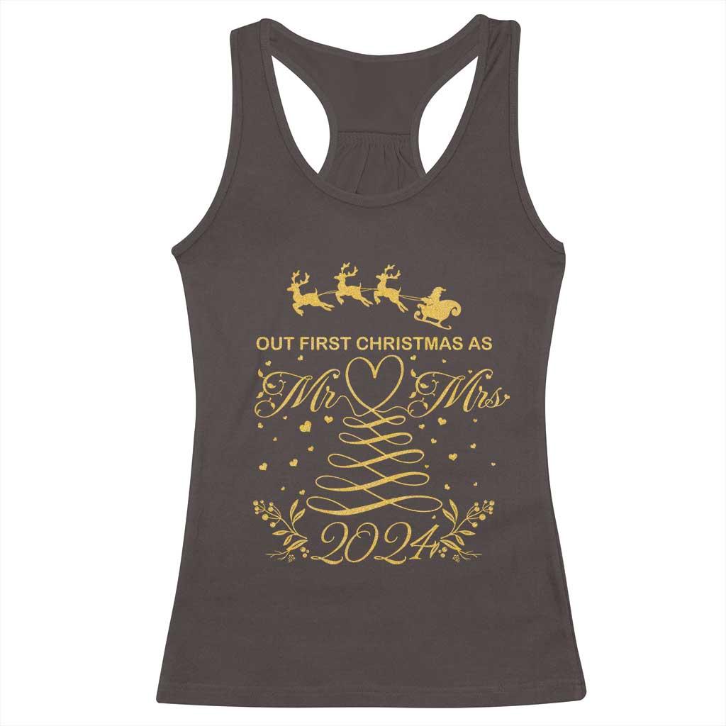 Our First Christmas As Mr Mrs 2024 Matching Couple Racerback Tank Top TS09 Dark Chocolate Print Your Wear