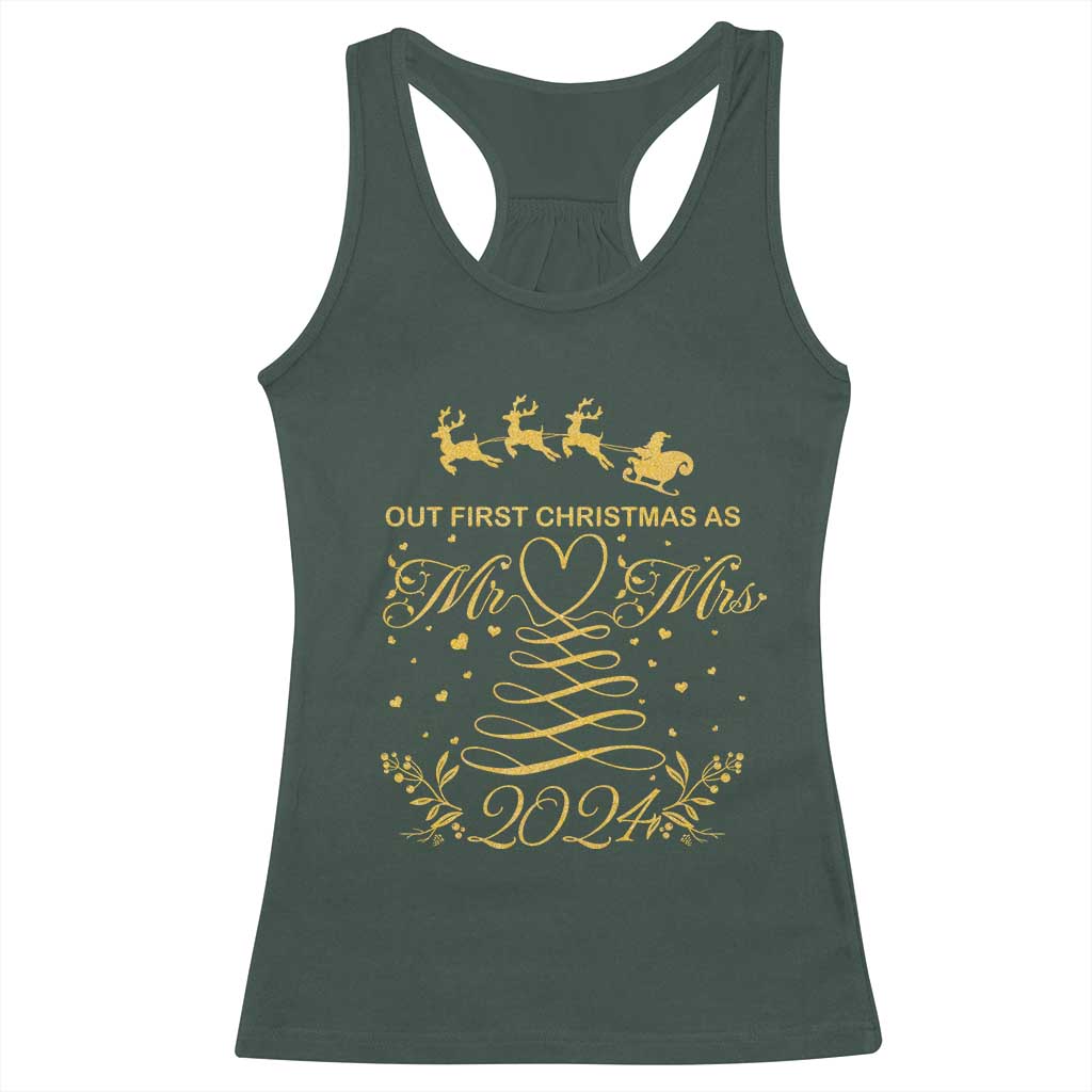 Our First Christmas As Mr Mrs 2024 Matching Couple Racerback Tank Top TS09 Dark Forest Green Print Your Wear