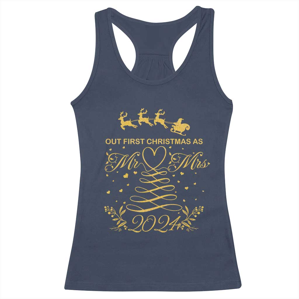 Our First Christmas As Mr Mrs 2024 Matching Couple Racerback Tank Top TS09 Navy Print Your Wear