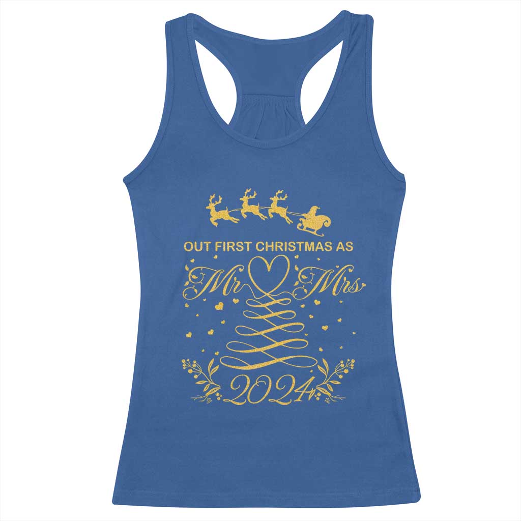 Our First Christmas As Mr Mrs 2024 Matching Couple Racerback Tank Top TS09 Royal Blue Print Your Wear