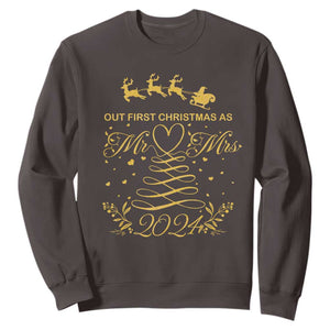 Our First Christmas As Mr Mrs 2024 Matching Couple Sweatshirt TS09 Dark Chocolate Print Your Wear