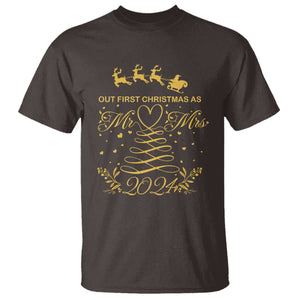 Our First Christmas As Mr Mrs 2024 Matching Couple T Shirt TS09 Dark Chocolate Print Your Wear