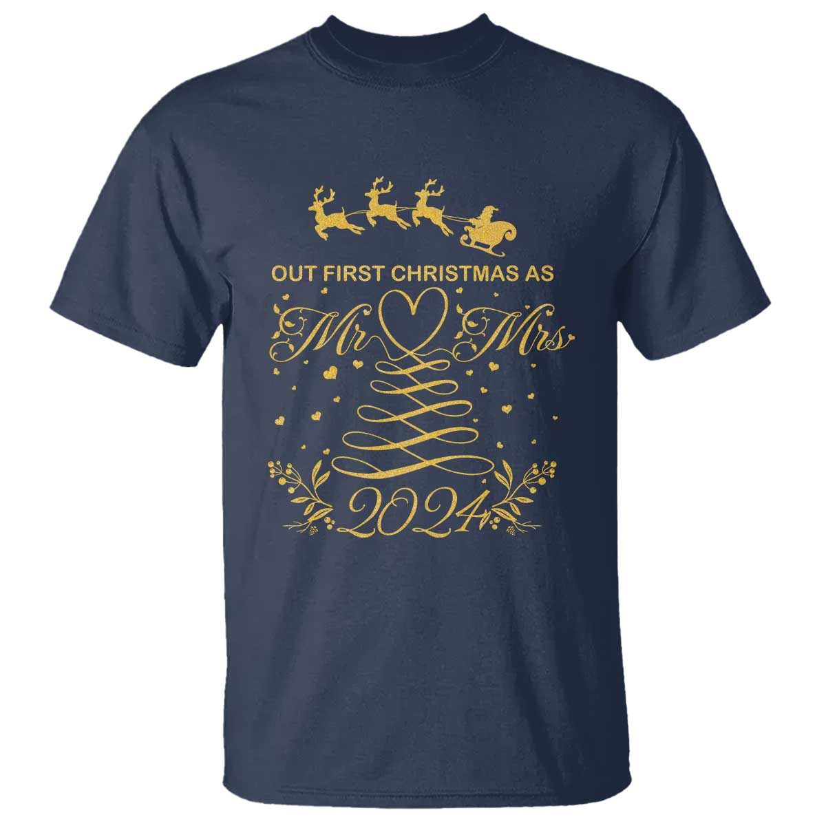 Our First Christmas As Mr Mrs 2024 Matching Couple T Shirt TS09 Navy Print Your Wear