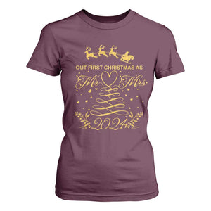 Our First Christmas As Mr Mrs 2024 Matching Couple T Shirt For Women TS09 Maroon Print Your Wear