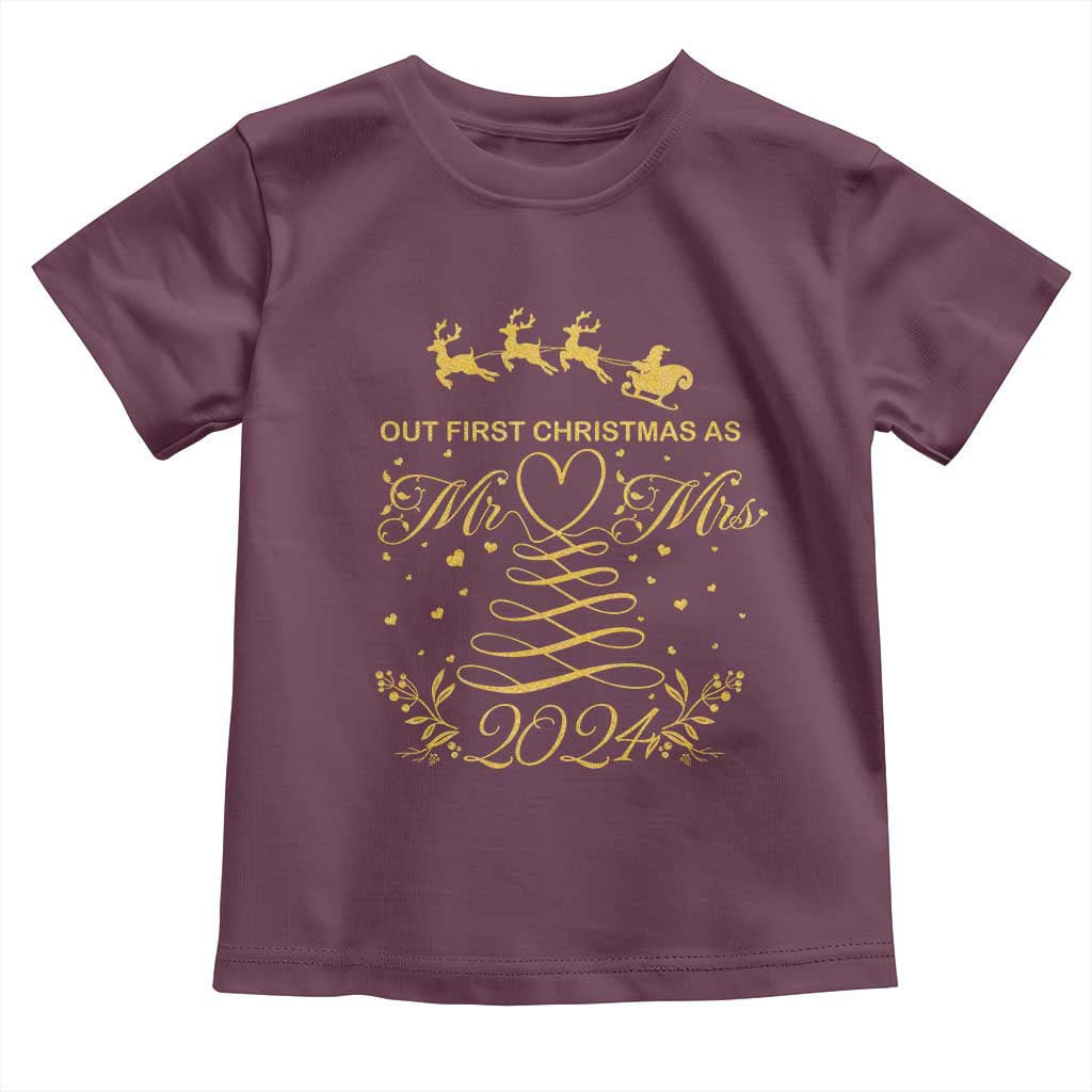 Our First Christmas As Mr Mrs 2024 Matching Couple Toddler T Shirt TS09 Maroon Print Your Wear