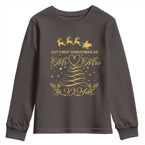 Our First Christmas As Mr Mrs 2024 Matching Couple Youth Sweatshirt TS09 Dark Chocolate Print Your Wear
