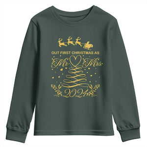Our First Christmas As Mr Mrs 2024 Matching Couple Youth Sweatshirt TS09 Dark Forest Green Print Your Wear