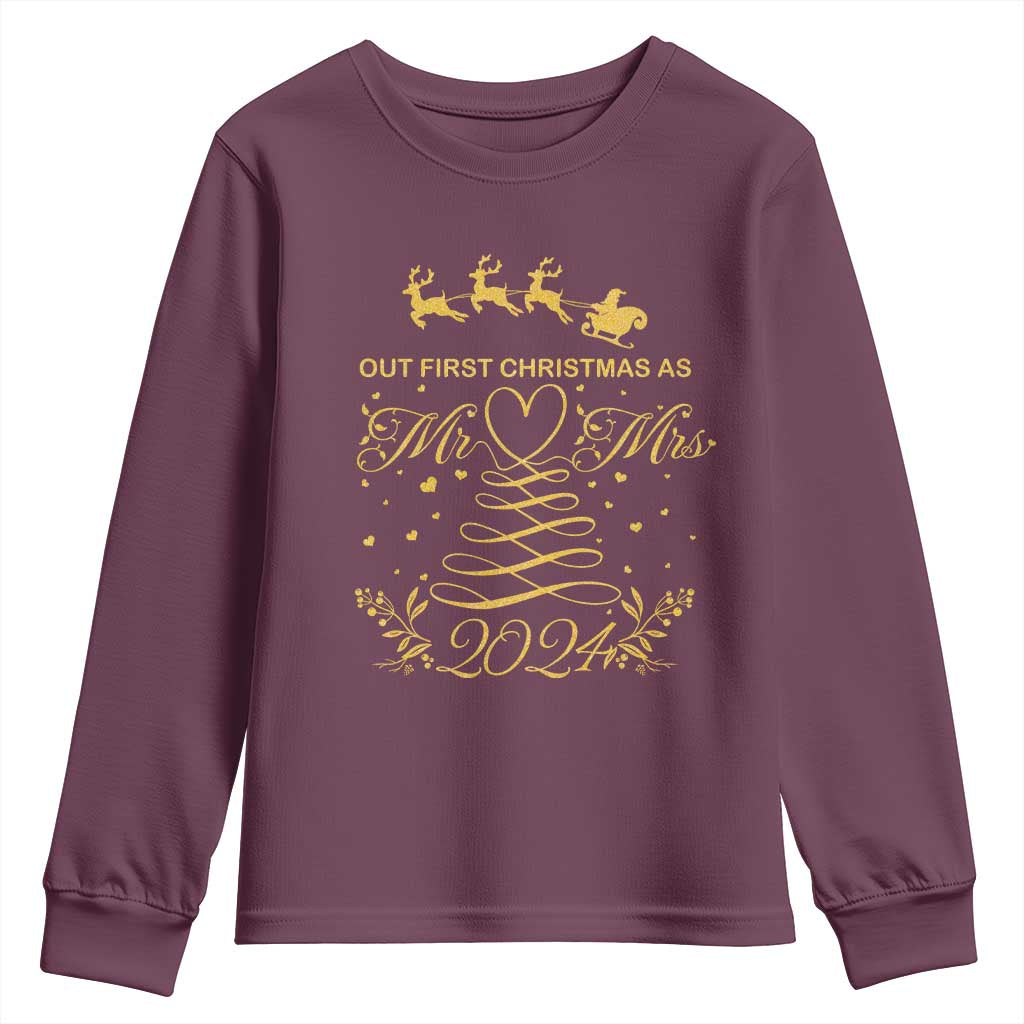 Our First Christmas As Mr Mrs 2024 Matching Couple Youth Sweatshirt TS09 Maroon Print Your Wear