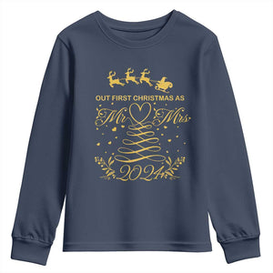 Our First Christmas As Mr Mrs 2024 Matching Couple Youth Sweatshirt TS09 Navy Print Your Wear
