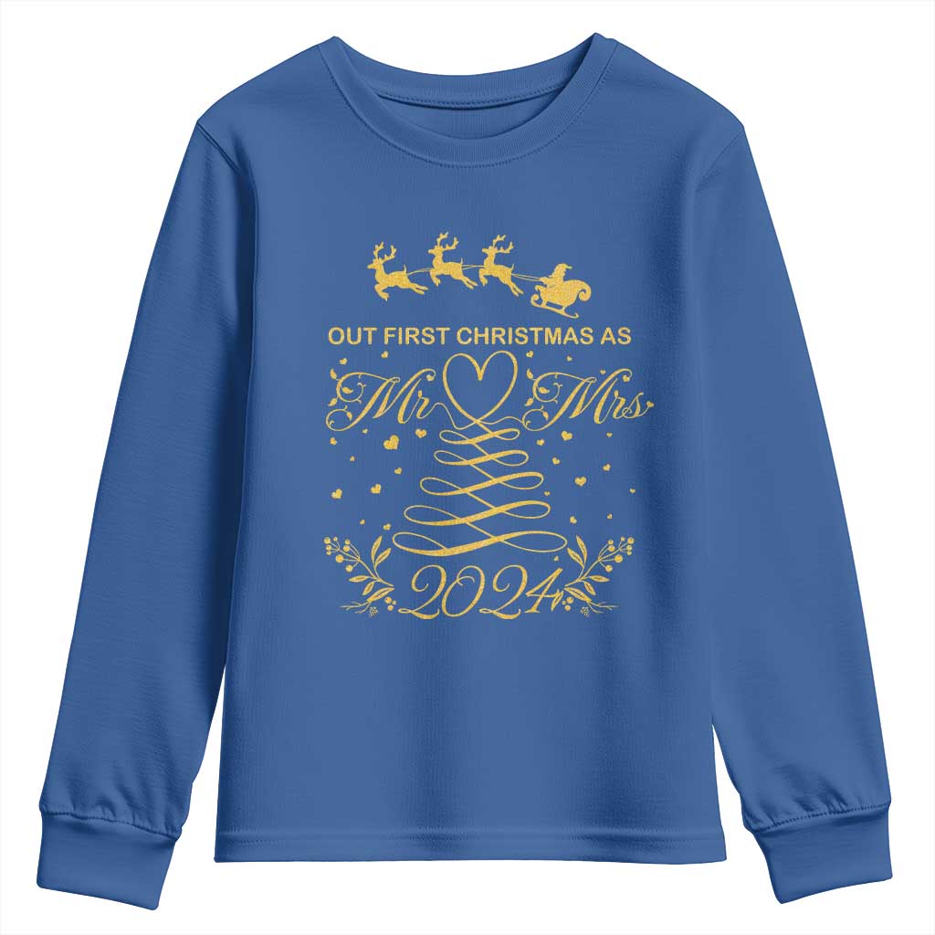 Our First Christmas As Mr Mrs 2024 Matching Couple Youth Sweatshirt TS09 Royal Blue Print Your Wear