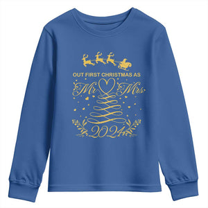 Our First Christmas As Mr Mrs 2024 Matching Couple Youth Sweatshirt TS09 Royal Blue Print Your Wear