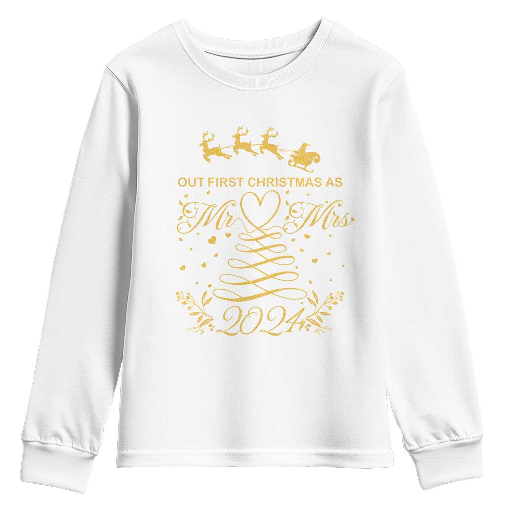 Our First Christmas As Mr Mrs 2024 Matching Couple Youth Sweatshirt TS09 White Print Your Wear
