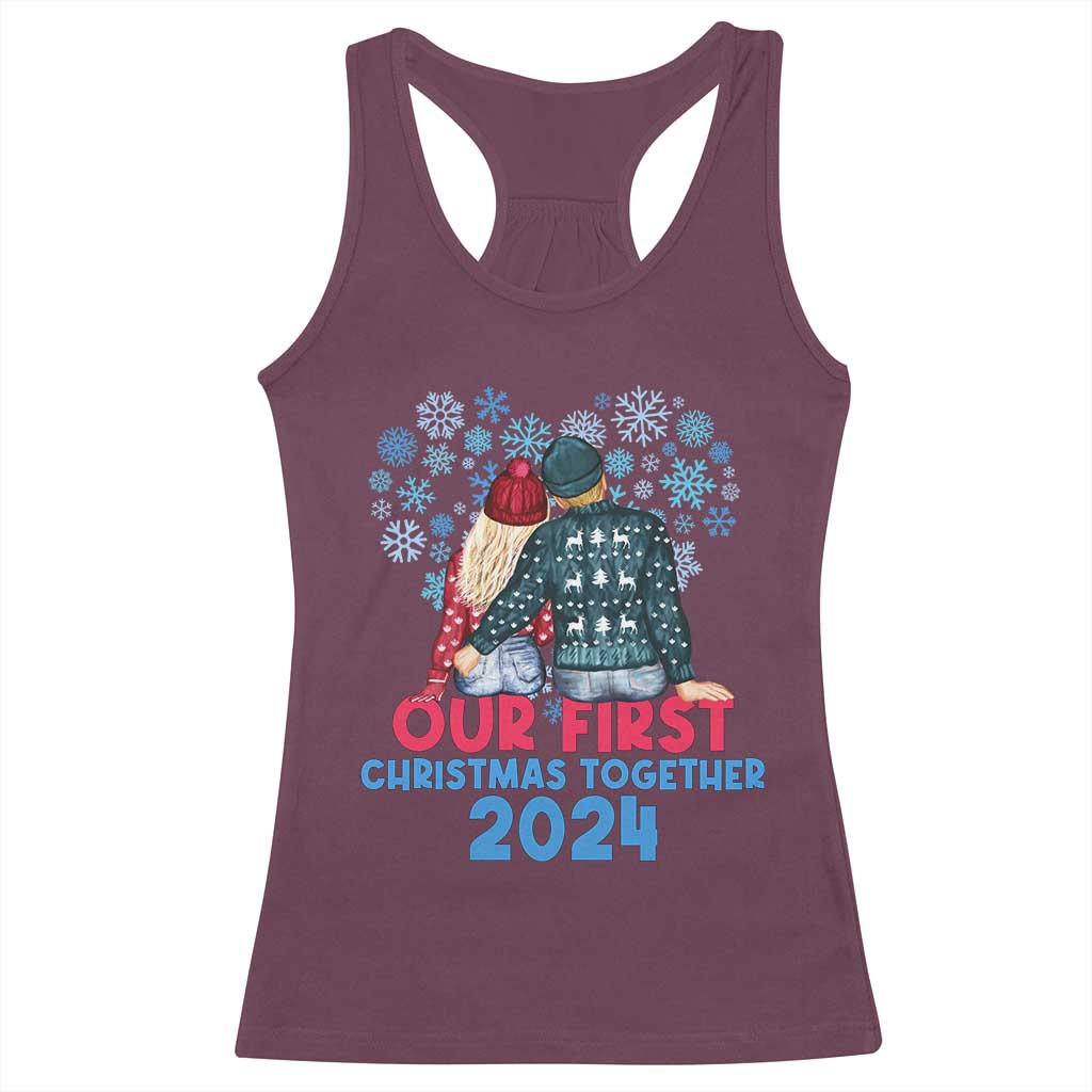 Our First Christmas Together 2024 Racerback Tank Top TS09 Maroon Print Your Wear