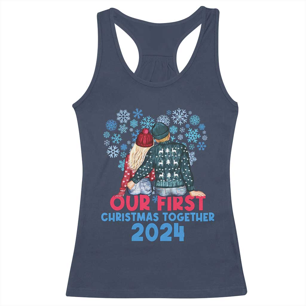 Our First Christmas Together 2024 Racerback Tank Top TS09 Navy Print Your Wear