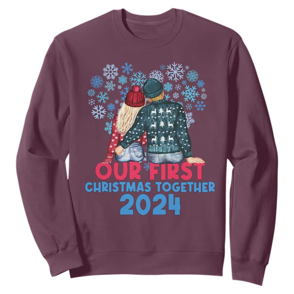 Our First Christmas Together 2024 Sweatshirt TS09 Maroon Print Your Wear