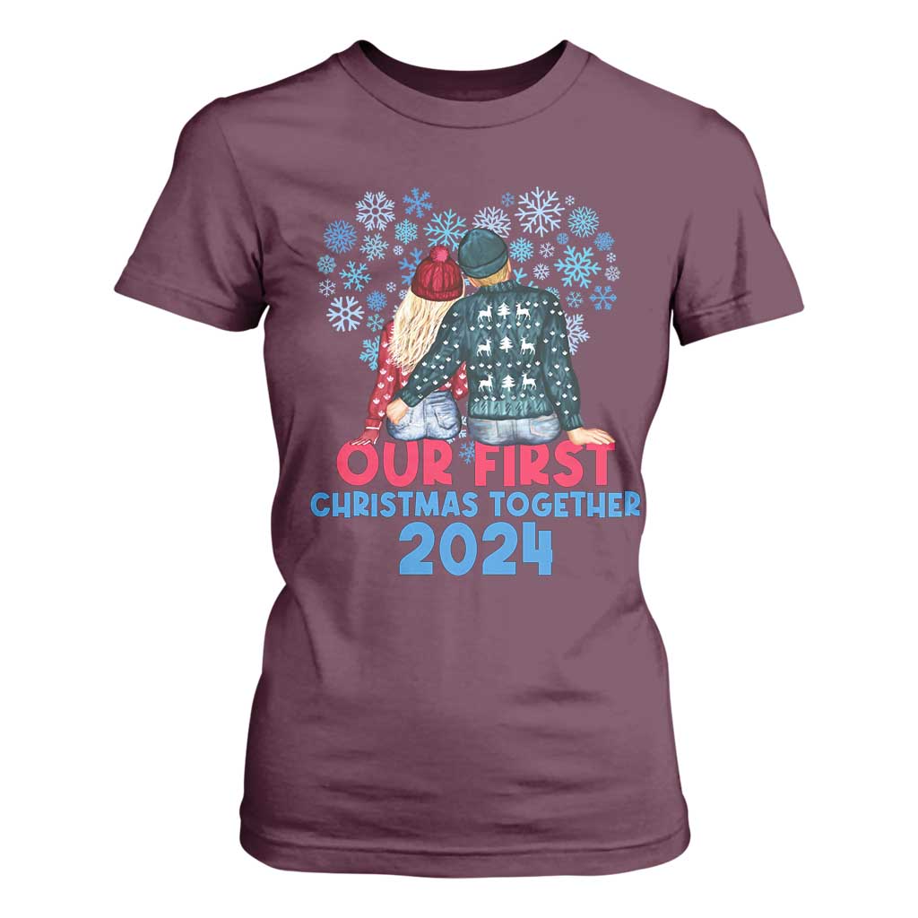 Our First Christmas Together 2024 T Shirt For Women TS09 Maroon Print Your Wear