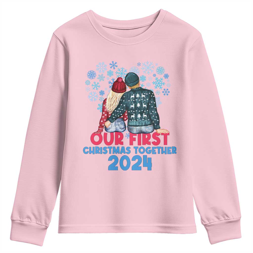Our First Christmas Together 2024 Youth Sweatshirt TS09 Light Pink Print Your Wear