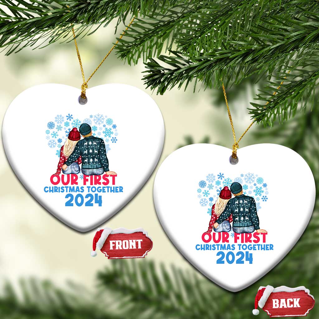 Our First Christmas Together 2024 Christmas Ornament TS09 Heart White Print Your Wear