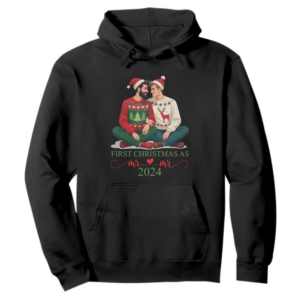 Our First Christmas As Mr Mr 2024 Hoodie LGBT Gay Couple Xmas TS09 Black Print Your Wear