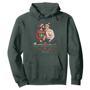 Our First Christmas As Mr Mr 2024 Hoodie LGBT Gay Couple Xmas TS09 Dark Forest Green Print Your Wear