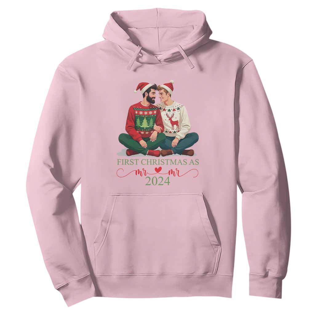 Our First Christmas As Mr Mr 2024 Hoodie LGBT Gay Couple Xmas TS09 Light Pink Print Your Wear