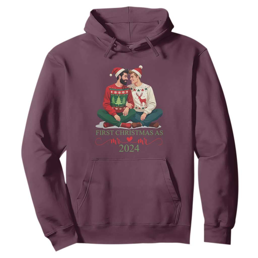 Our First Christmas As Mr Mr 2024 Hoodie LGBT Gay Couple Xmas TS09 Maroon Print Your Wear
