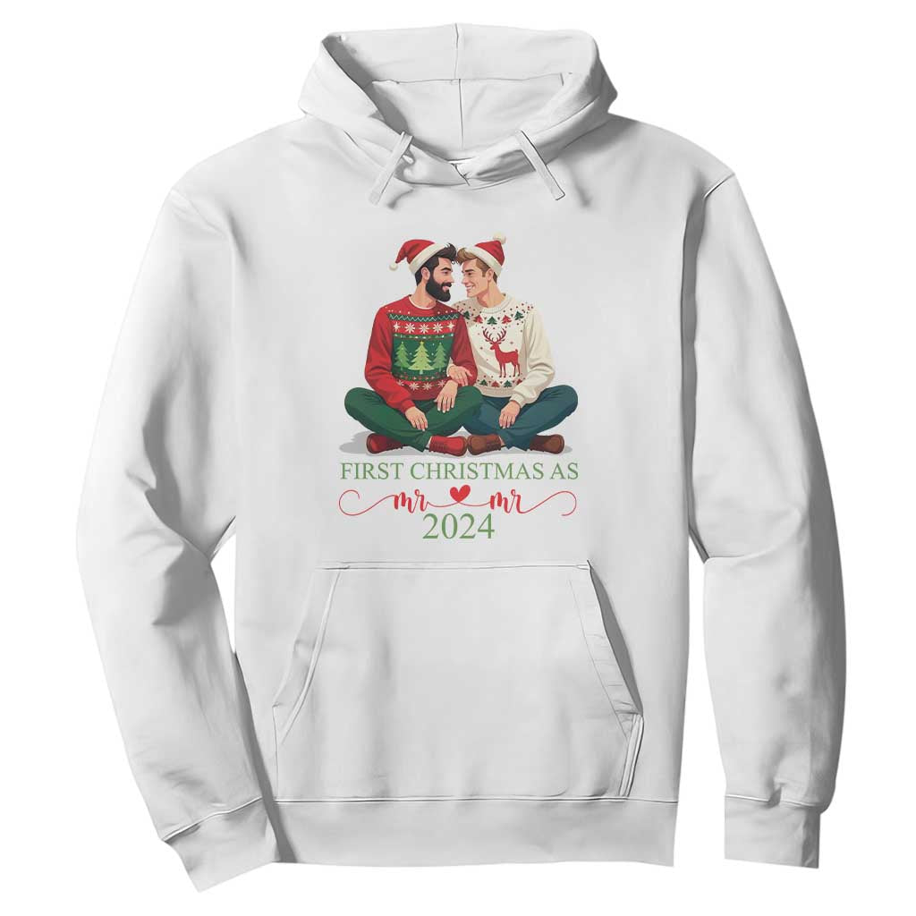 Our First Christmas As Mr Mr 2024 Hoodie LGBT Gay Couple Xmas TS09 White Print Your Wear