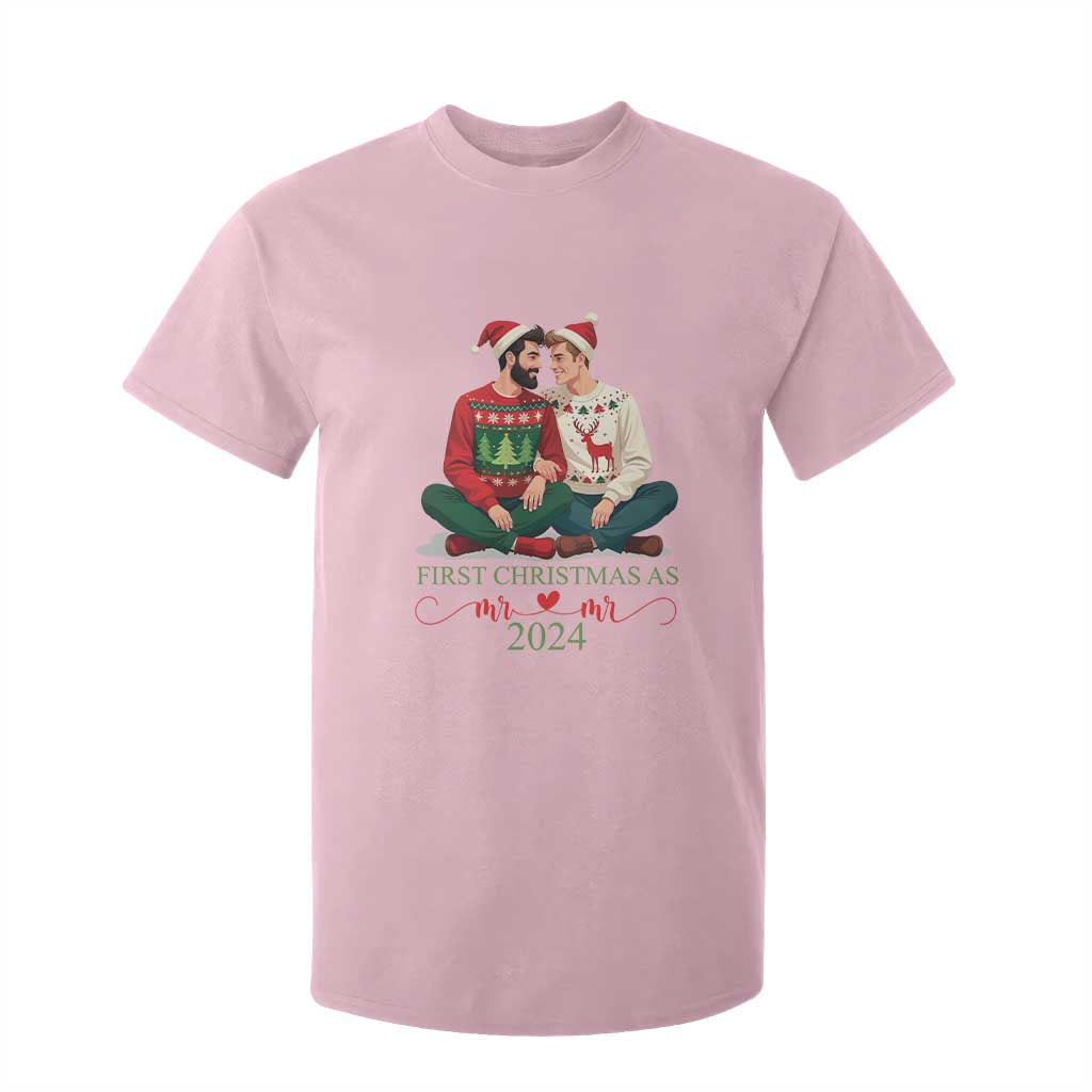 Our First Christmas As Mr Mr 2024 T Shirt For Kid LGBT Gay Couple Xmas TS09 Light Pink Print Your Wear