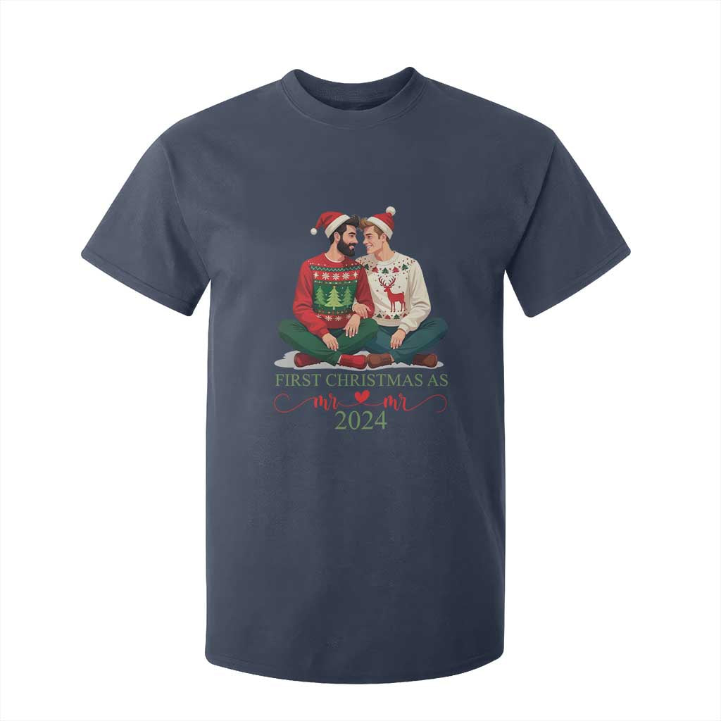 Our First Christmas As Mr Mr 2024 T Shirt For Kid LGBT Gay Couple Xmas TS09 Navy Print Your Wear