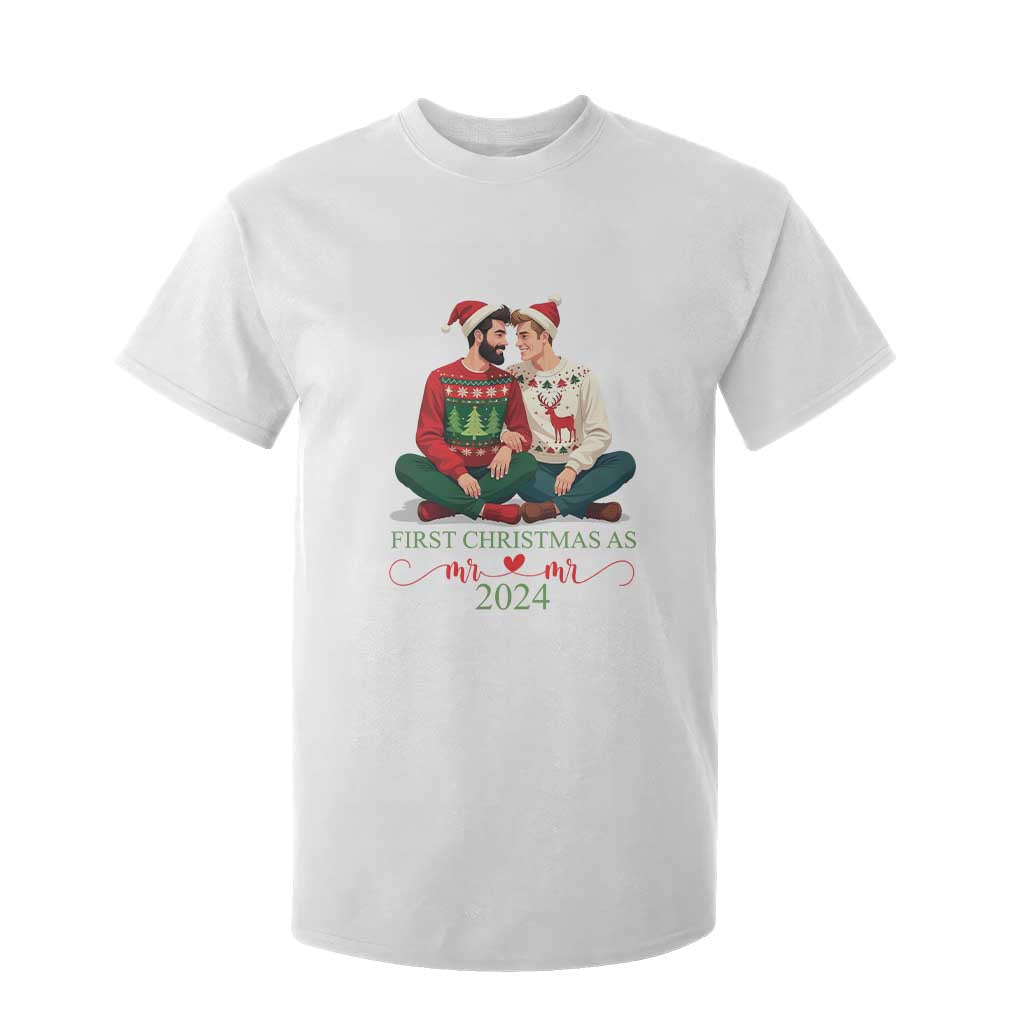 Our First Christmas As Mr Mr 2024 T Shirt For Kid LGBT Gay Couple Xmas TS09 White Print Your Wear