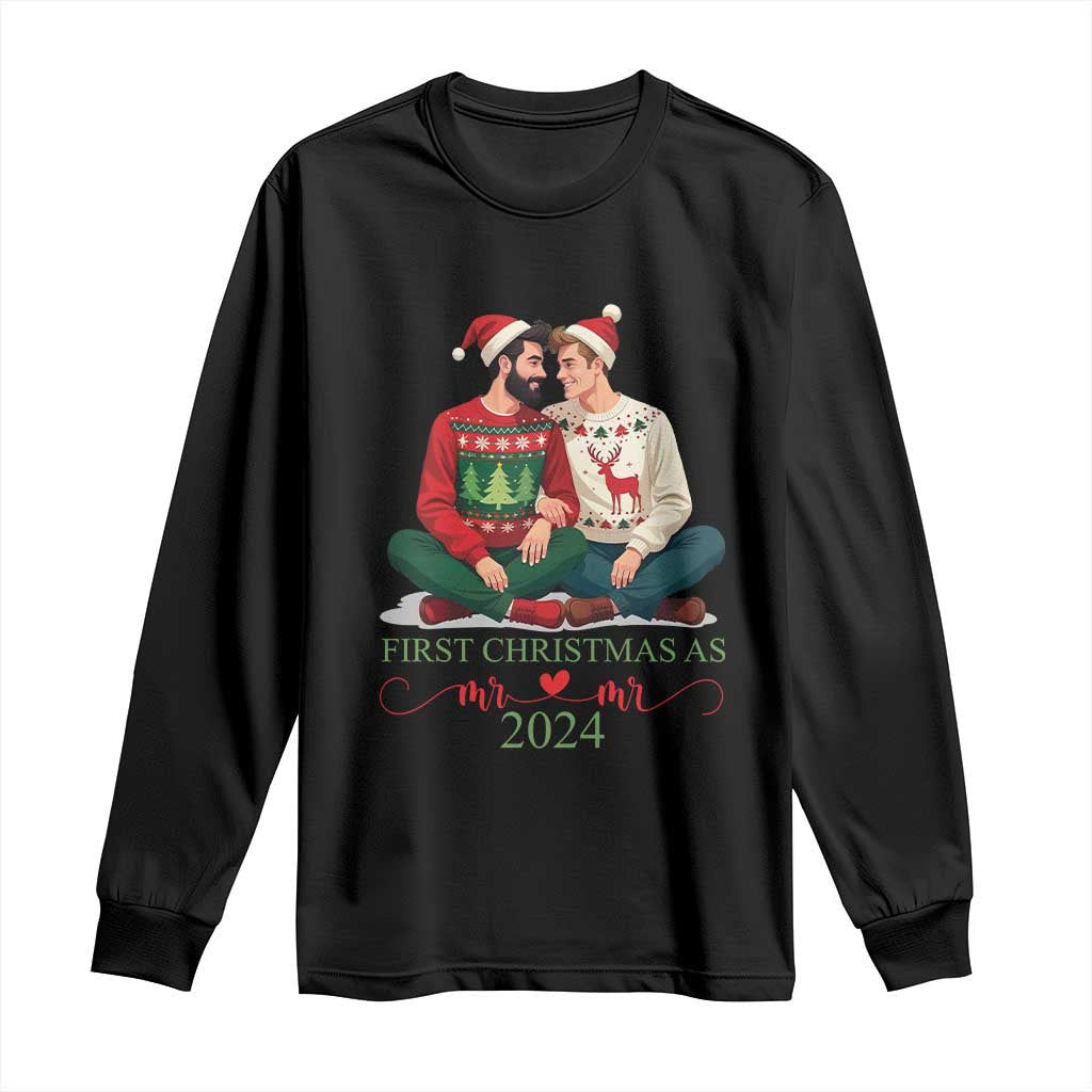 Our First Christmas As Mr Mr 2024 Long Sleeve Shirt LGBT Gay Couple Xmas TS09 Black Print Your Wear