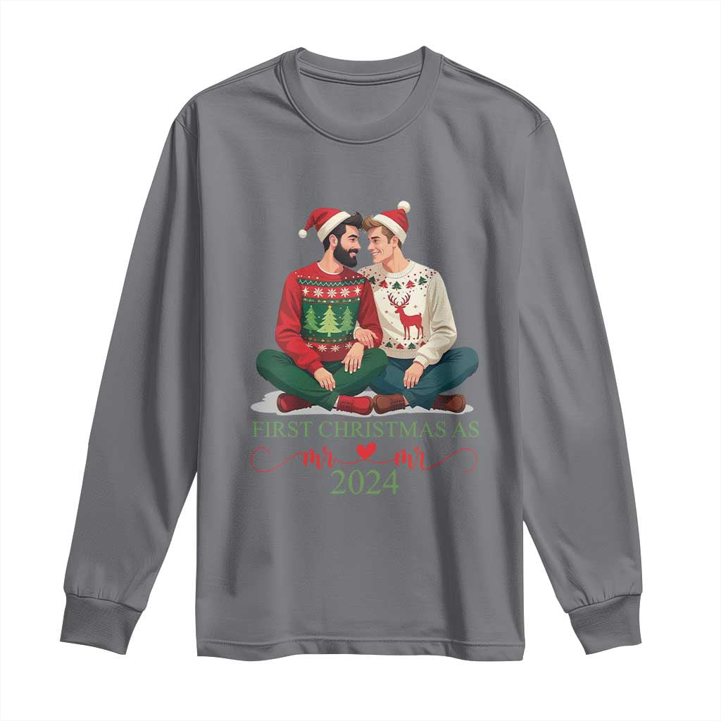 Our First Christmas As Mr Mr 2024 Long Sleeve Shirt LGBT Gay Couple Xmas TS09 Charcoal Print Your Wear