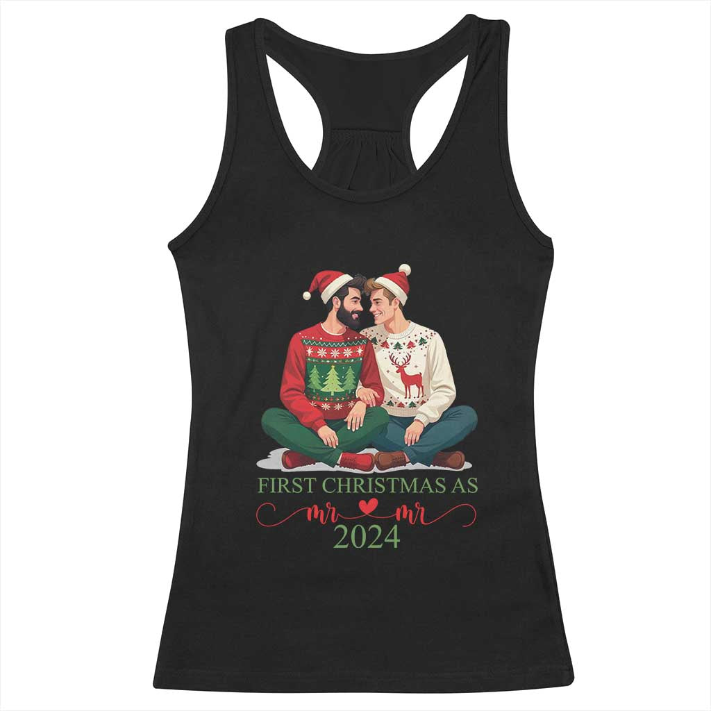 Our First Christmas As Mr Mr 2024 Racerback Tank Top LGBT Gay Couple Xmas TS09 Black Print Your Wear