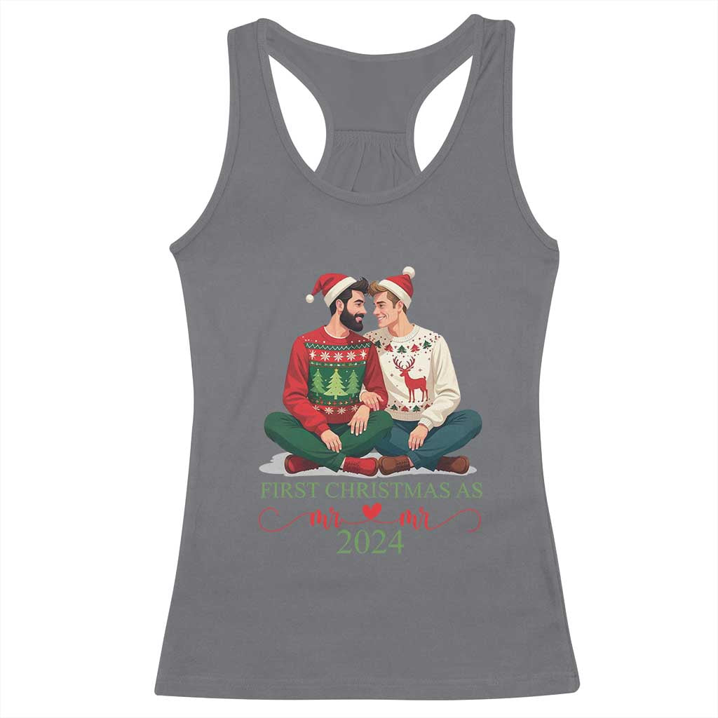 Our First Christmas As Mr Mr 2024 Racerback Tank Top LGBT Gay Couple Xmas TS09 Charcoal Print Your Wear